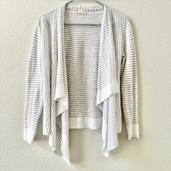 Eileen Fisher Linen & Cotton Blend Stripe Waterfall Open Cardigan Size M - Picture 1 of 6